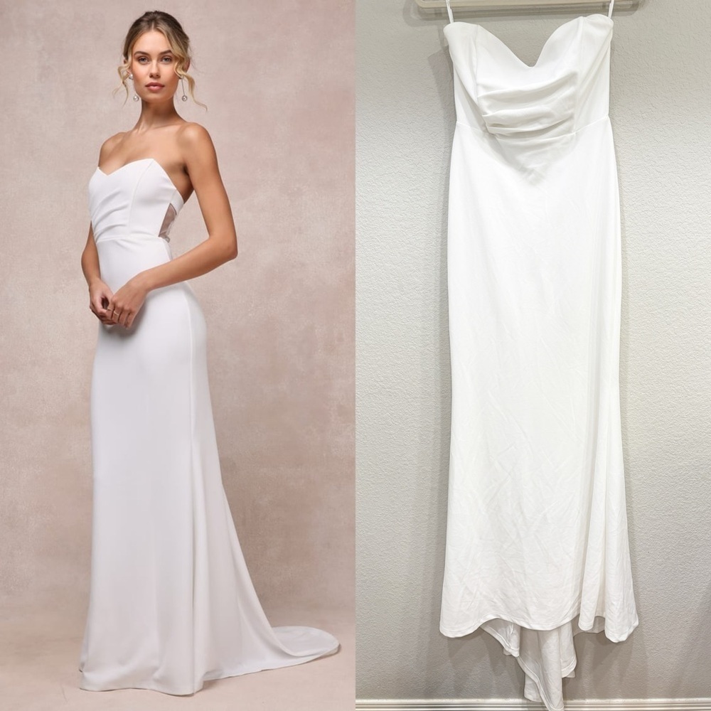 NWOT Lulus Iconic Arrival White Mesh Strapless Bustier Mermaid Maxi Dress